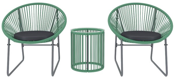Outsunny Set mobili da esterno 3 pezzi, 1 Tavolo, 2 Sedie, Piano in vetro, Rattan sintetico avvolto intorno a telai in acciaio, Cuscini soffici, Verde
