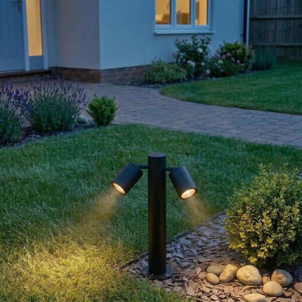 Lampada da esterno da terra nera 45 cm IP44 regolabile 2 luci - Duo