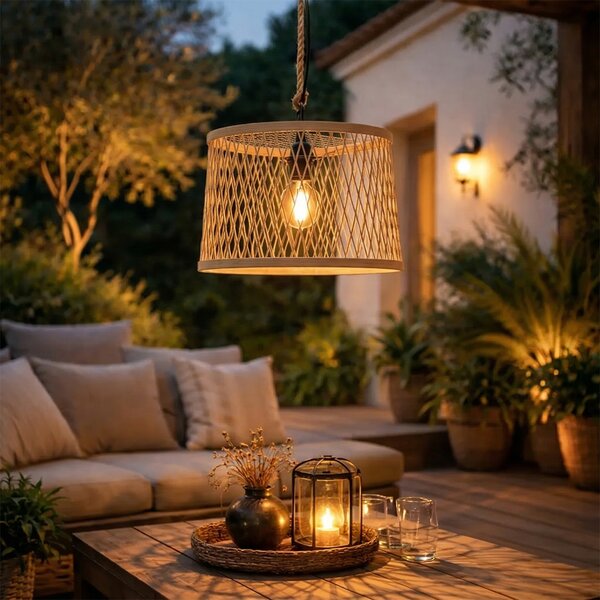 Lampada a sospensione da esterno rustica in rattan 40 cm - Calamus