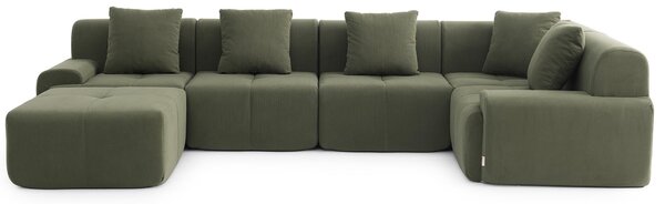 Milysofa Sofamous: divano angolare modulare a 5 posti con chaise longue, in velluto a coste verde salvia