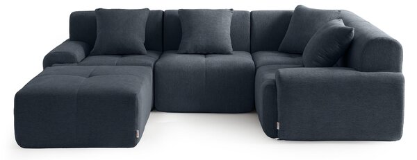 DIVANO ANGOLARE MODULARE MILYSOFA SOFAMOUS, 4 posti, con chaise longue, rivestito in tessuto di chenille, colore blu-grigio