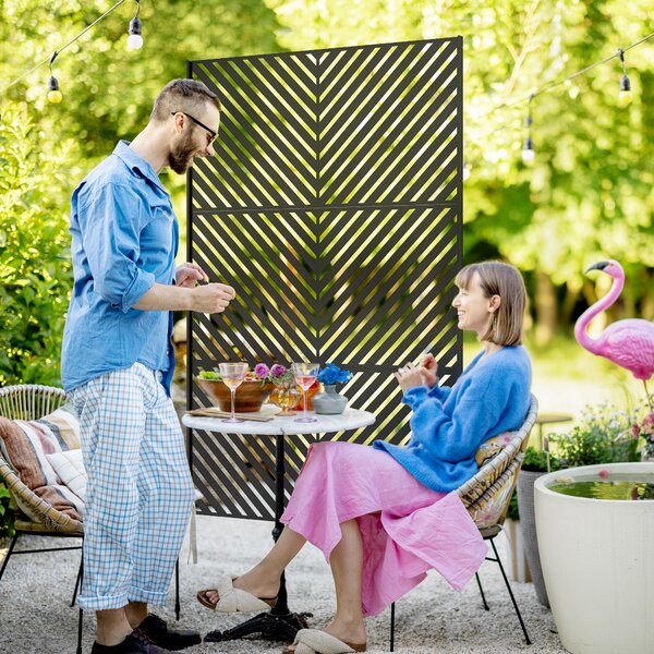 Outsunny Divisore da Giardino Sichtschutz Garten, forme geometriche, metallo, 122 x 45 x 198 cm, nero