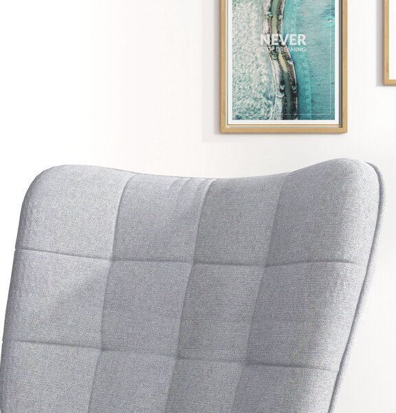 HOMCOM Sedia a Dondolo con Pouf Design Scandinavo, Sedia a Dondolo con Poggiapiedi, Legno di Faggio, Trapuntatura, 64 cm x 89 cm x 90 cm Grigio Chiaro