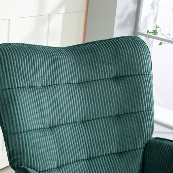 HOMCOM Poltrona Dondolo, Scioline in Faggio, Imbottitura Spessa, Verde Scuro, fino a 120 kg