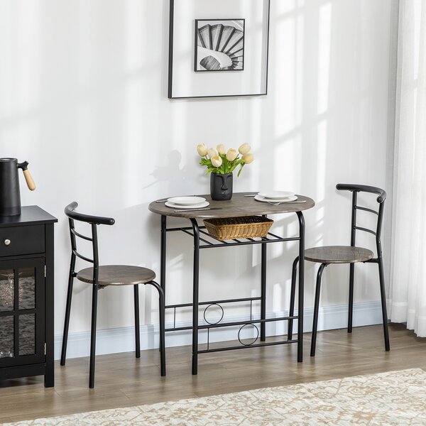 HOMCOM Set Bistrot 3 pezzi, 1 Tavolo, 2 Sedie, 80 cm x 53 cm x 74,5 cm, Nero
