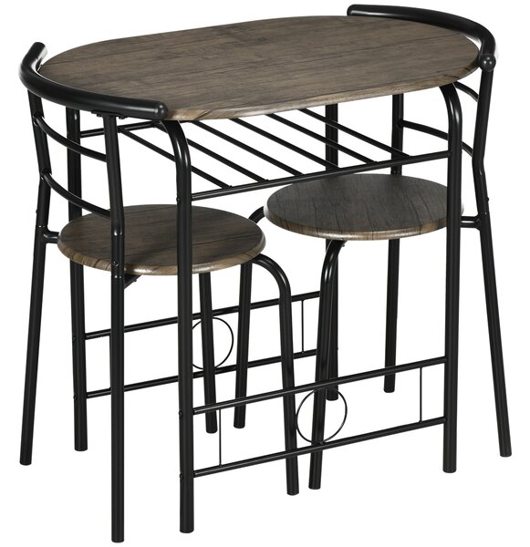 HOMCOM Set Bistrot 3 pezzi, 1 Tavolo, 2 Sedie, 80 cm x 53 cm x 74,5 cm, Nero