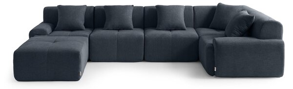 DIVANO ANGOLARE MODULARE MILYSOFA SOFAMOUS, 5 posti, con chaise longue, rivestito in tessuto blu-grigio mélange