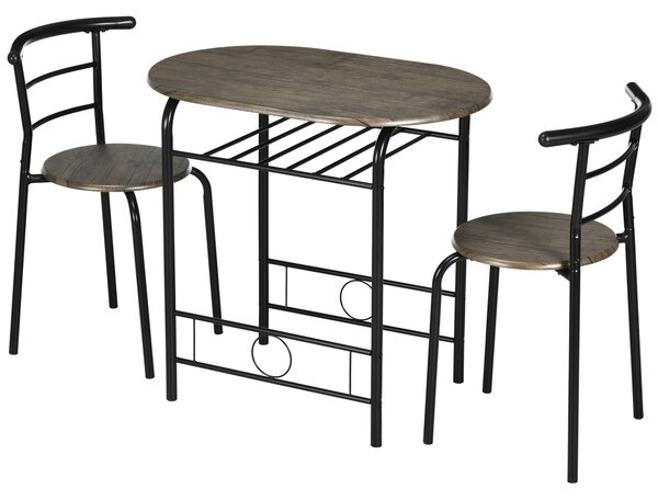 HOMCOM Set Bistrot 3 pezzi, 1 Tavolo, 2 Sedie, 80 cm x 53 cm x 74,5 cm, Nero