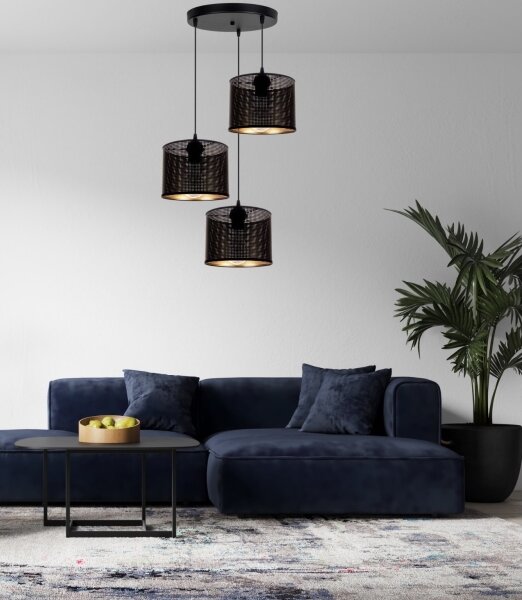 Lampadario a sospensione con filo ALDO 3xE27/60W/230V diametro 45 cm nero
