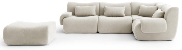 MILYSOFA SOFATIME: divano ad angolo modulare a 4 posti con chaise longue, rivestito in tessuto a trama fine color crema e beige