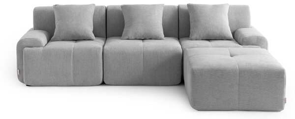 DIVANO ANGOLARE MODULARE MILYSOFA SOFAMOUS, 3 posti, con chaise longue, rivestito in tessuto di chenille color grigio minerale