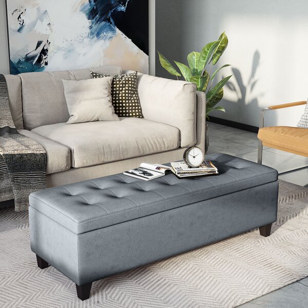 HOMCOM Sitzbank con spazio di archiviazione, ottomana, panca corridoio, finitura a bottoni, 125,1 cm x 48,9 cm x 41,3 cm, Grigio