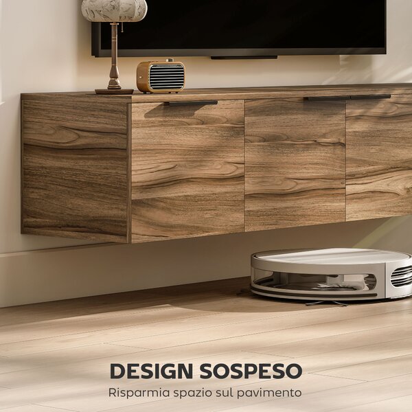 HOMCOM Mobile Porta TV Sospeso fino 65" con 3 Armadietti in Stile Industriale, Marrone Rustico | Aosom Italy