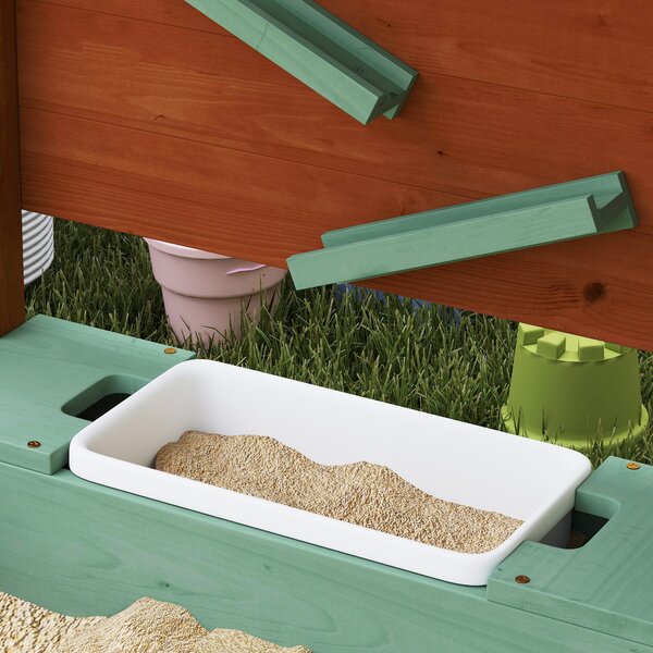 AIYAPLAY Sandbox con tettoia solare per bambini, 2 contenitori per conservazione, 116L x 112,5P x 128H cm, Legno di pino, Plastica, Verde | Aosom Italy