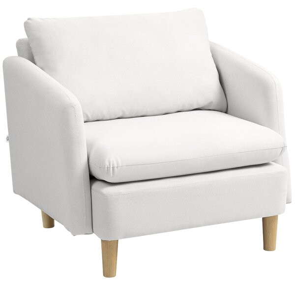 HOMCOM Poltrona Moderno con Cuscino e Imbottitura Spessa, Sedia da Salotto in Tessuto, 90x86x91 cm, Crema | Aosom Italy