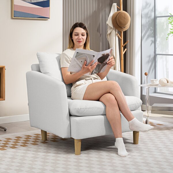 HOMCOM Poltrona Moderno con Cuscino e Imbottitura Spessa, Sedia da Salotto in Tessuto, 90x86x91 cm, Crema | Aosom Italy