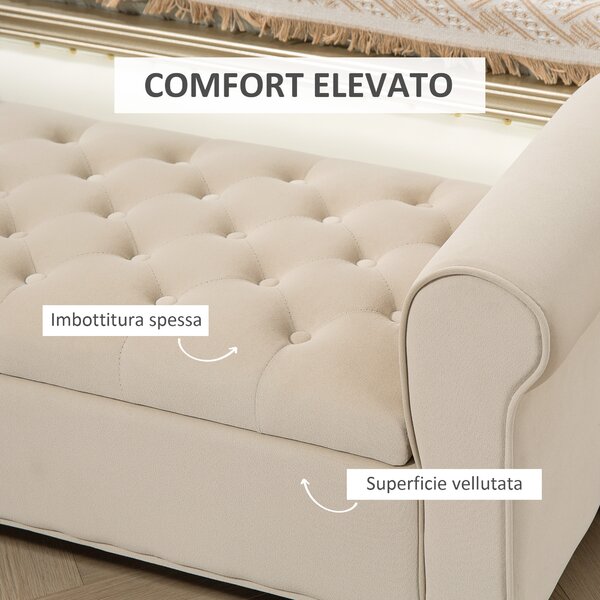 HOMCOM Panca Fondo Letto in Tessuto Vellutato con Spazio Portaoggetti e Braccioli, 126x48.5x57 cm, Beige | Aosom Italy