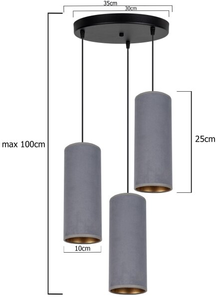 Lampadario a sospensione con filo AVALO 3xE27/60W/230V diametro 35 cm grigio