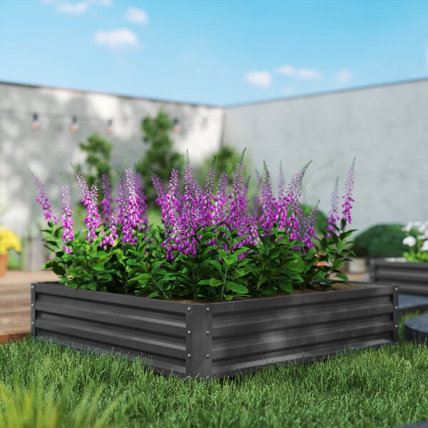 Outsunny Fioriera da giardino, fioriera con struttura in acciaio, Grigio Chiaro, 120 x 120 x 30 cm | Aosom Italy