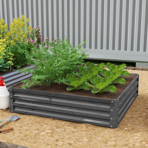 Outsunny Fioriera da giardino, fioriera con struttura in acciaio, Grigio Chiaro, 120 x 120 x 30 cm | Aosom Italy