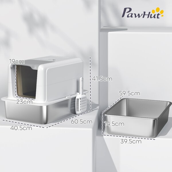 PawHut Lettiera per Gatti Chiusa con Vassoio in Acciaio, Paletta e Sacchetti Filtranti, in PP, 40.5x60.5x41.5 cm | Aosom Italy