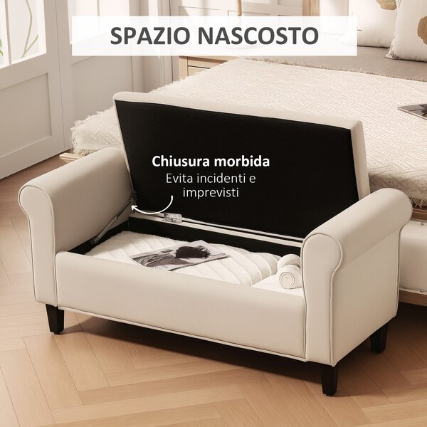 HOMCOM Panca Fondo Letto in Tessuto Vellutato con Spazio Portaoggetti e Braccioli, 126x48.5x57 cm, Beige | Aosom Italy
