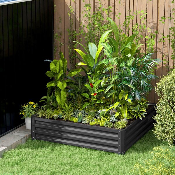 Outsunny Fioriera da giardino, fioriera con struttura in acciaio, Grigio Chiaro, 120 x 120 x 30 cm | Aosom Italy