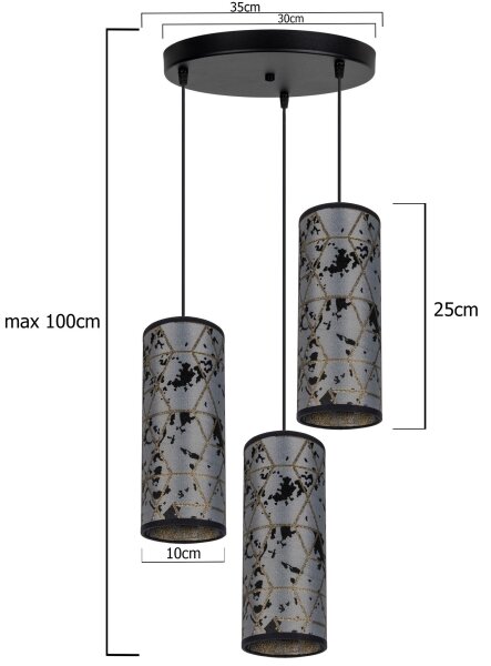 Lampadario a sospensione con filo AVALO 3xE27/60W/230V diametro 35 cm grigio/nero