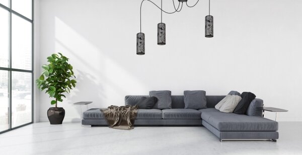 Lampadario a sospensione con filo AVALO 3xE27/60W/230V ragno grigio/nero