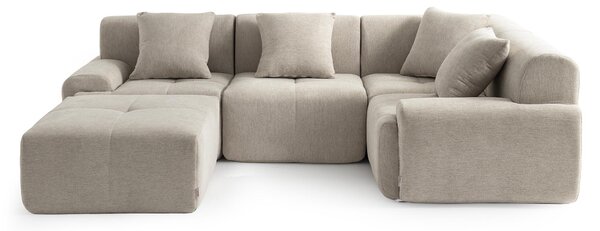 DIVANO ANGOLARE MODULARE MILYSOFA SOFAMOUS, 4 posti, con chaise longue, rivestito in tessuto di ciniglia color sabbia