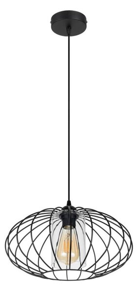 Lampadario a sospensione con filo CORRINI 1xE27/60W/230V diametro 34 cm nero/limpido