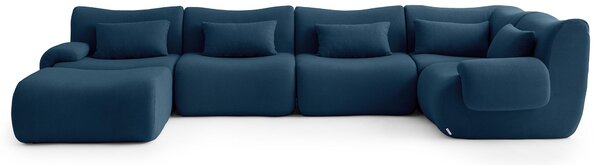 MILYSOFA SOFATIME: divano angolare modulare a 5 posti con chaise longue, raffinato tessuto bouclé, blu intenso