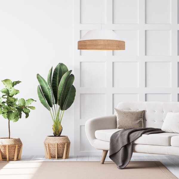 Lampadario a sospensione con filo MANISO 1xE27/60W/230V diametro 45 cm bianco/beige