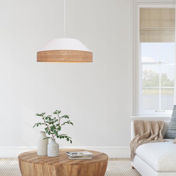 Lampadario a sospensione con filo MANISO 1xE27/60W/230V diametro 45 cm bianco/beige