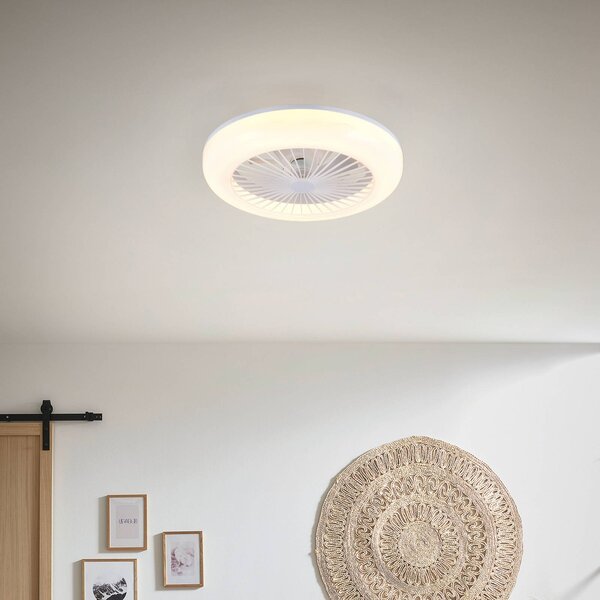 Reality Leuchten Ventilatore LED Mora, CC, silenzioso, Ø 45 cm, CCT, telecomando dimmerabile, Bianco / Opale, Soggiorno / Sala da pranzo, Plastica, Moderno
