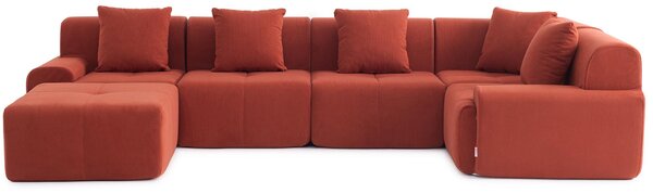 Divano angolare modulare Milysofa Sofamous, 5 posti, con chaise longue, rivestito in tessuto corduroy color terracotta