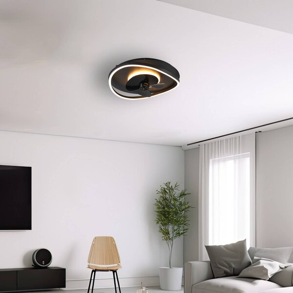 Reality Leuchten Ventilatore LED Sortland, DC, silenzioso, 50 cm, CCT, telecomando dimmerabile, Nero, Soggiorno / Sala da pranzo, Metallo, Moderno