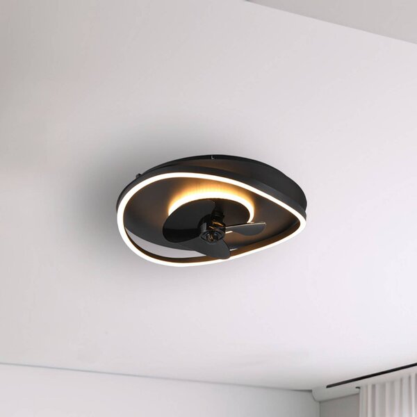 Reality Leuchten Ventilatore LED Sortland, DC, silenzioso, 50 cm, CCT, telecomando dimmerabile, Nero, Soggiorno / Sala da pranzo, Metallo, Moderno
