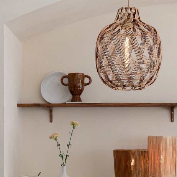 Good & Mojo Lampada a sospensione Mendoza, dimmerabile, Legno chiaro, Soggiorno / Sala da pranzo, bambù, Design, Lampada a sospensione