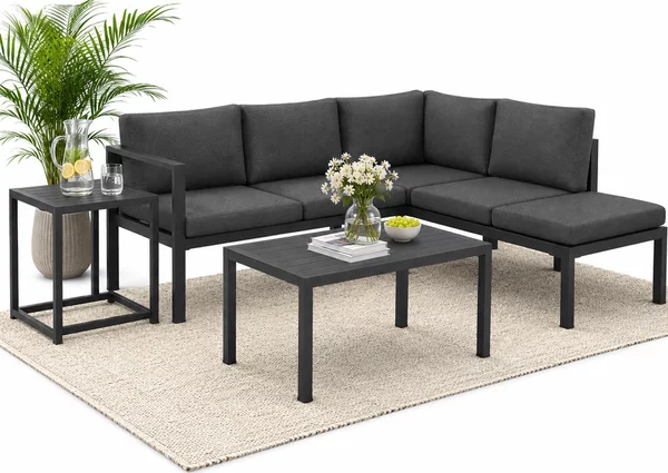 Mucola gruppo di sedute divano angolare in alluminio con tavolino lounge resistente alle intemperie tavolo grigio mobili da balcone mobili da terrazzo mobili da esterno giardino