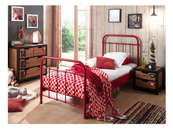 Letto per bambini in metallo rosso, 90 x 200 cm New York - Vipack