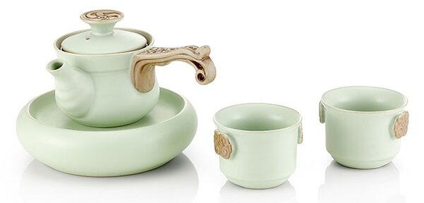 Set in porcellana Ru verde con supporto 4 pz