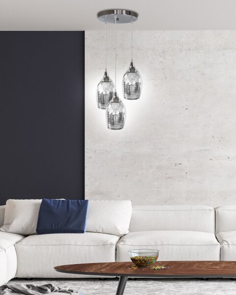 Lampadario a sospensione con filo MARINA 3xE27/60W/230V cromo