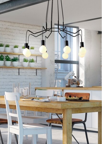 Lampadario a sospensione con filo BASSO 8xE27/40W/230V nero