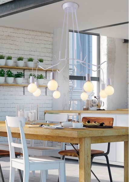 Lampadario a sospensione con filo BASSO 8xE27/40W/230V bianco