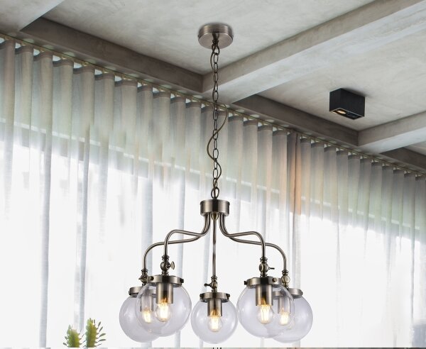 Lampadario a sospensione con catena BALLET 5xE27/40W/230V cromo opaco