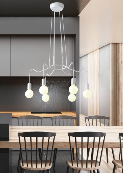 Lampadario a sospensione con filo BASSO 6xE27/40W/230V bianco
