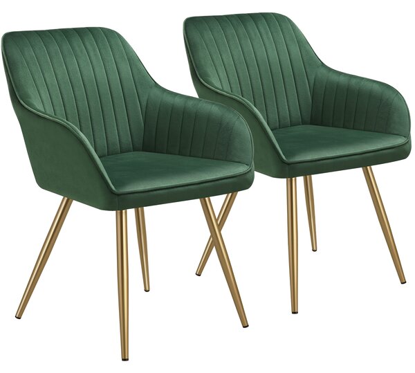 Tectake sedia marilyn, effetto velluto, trapuntato - verde scuro/oro, set di 2