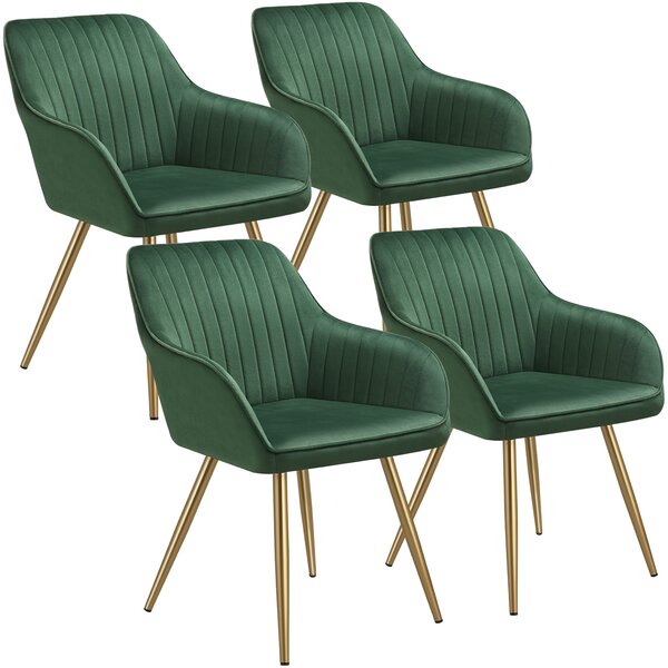 Tectake sedia marilyn, effetto velluto, trapuntato - verde scuro/oro, set di 4