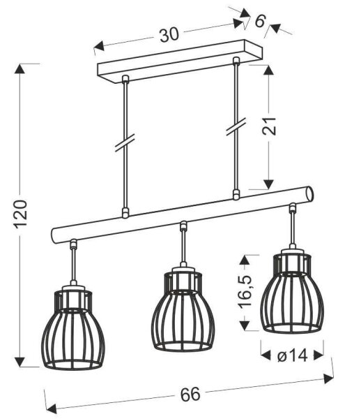 Lampadario su corda BERNITA 3xE27/60W/230V